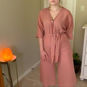 Dusty rose self tie jumpsuit